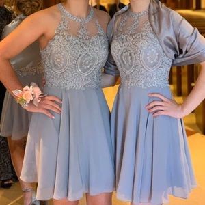 Silver shirt dress with mesh top